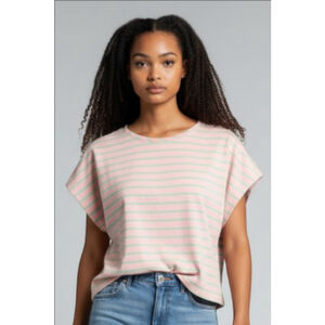 Ott Women's Pink & Teal Striped Top, Size Small